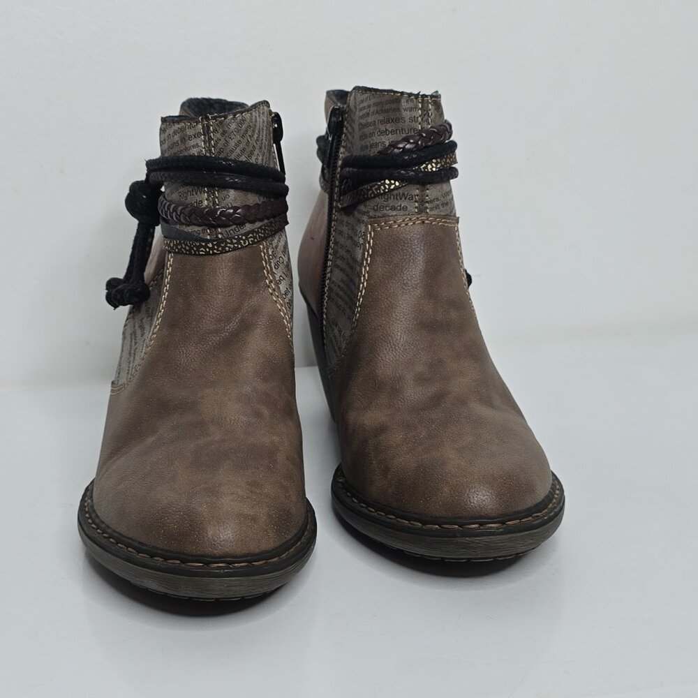 Rieker Women Ankle Boots US 8.5 EU 40 Lilyish Brown Zip Bootie Felt Lined Tassel - Picture 5 of 10